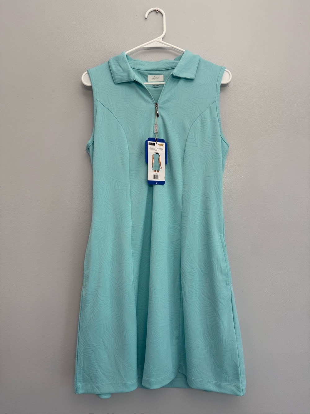 Greg Norman Women's 1/4 Zip Leaf Printed Blue Golf Dress